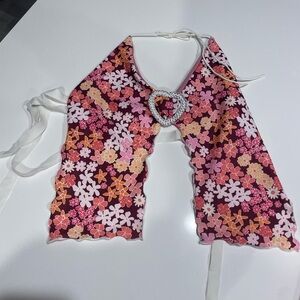 Floral Pink and Red Halter Top with Heart Detail. Customized for outside lands!